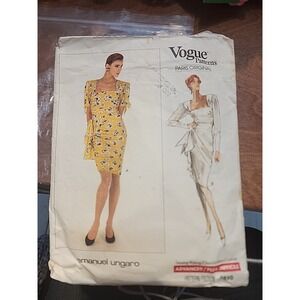 Vtg 80 Vogue Paris Original Pattern 2310 Dress‎ By Emanuel Ungaro Size10 CUT